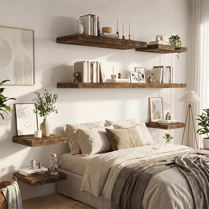 Vivelove 12" Deep Floating Shelves for Wall 36" Long, Wall Shelves for Bedroom Living Room Bathroom Kitchen Laundry Room, Farmhouse Rustic Shelves for Home Decor, 36" X 12" X 2" Set Of 2, Rustic Brown