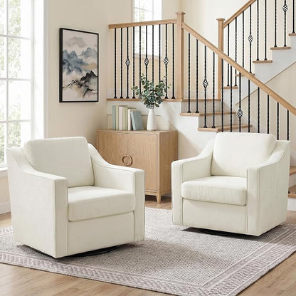 Swivel Accent Chair, Modern Round Barrel Arm Chair for Living Room, Bedroom, Comfy Club Reading Chairs for Adults (Chenille Beige, Set of 2)