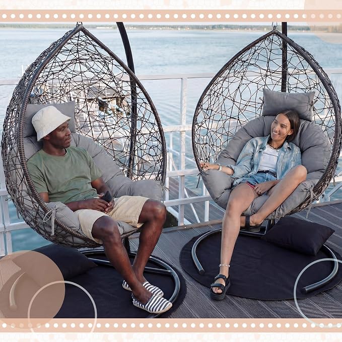 Tudomro Waterproof Egg Chair Cushion with Pillow Filling 2.58 kg Replacement Rocking Wicker Chair Cushion 48" x 32" High Back Hanging Swing Hammock Pad Thicken for Outdoor Patio Garden (Dark Gray)