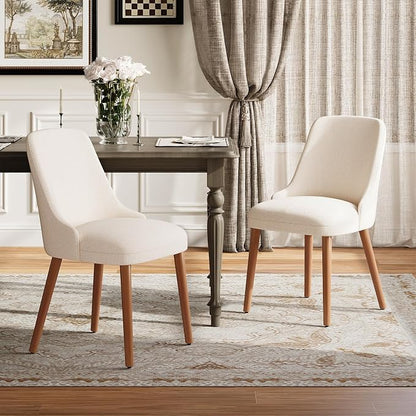 MALOL Dining Room Chair Set of 2, Upholstered Kitchen Chairs with Wood Legs, High-Back Padded Dining Chairs for Dining Room/Restaurant/Cafe, Beige