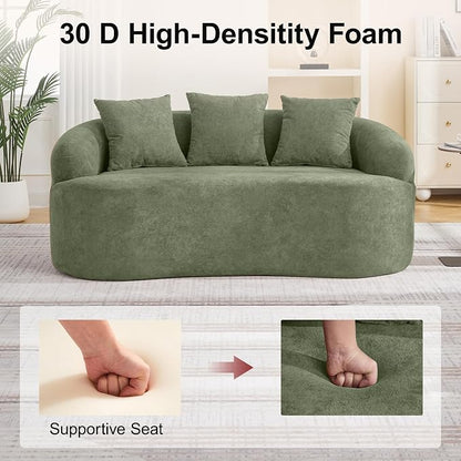 65" Curved Loveseat Sofa, Deep Seat Love Seat Couches with 3 Throw Pillows, Modern 2 Seater Boneless Curved Couch, Compressed Floor Sofa for Living Room Small Spaces, No Assembly, Green