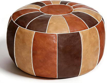 Thgonwid Unstuffed Moroccan Storage Pouf Foot Stool Ottoman Seat Handmade Faux Leather Bean Bag Floor Chair Foot Rest for Living Room, Bedroom or Balcony (Multi Color)