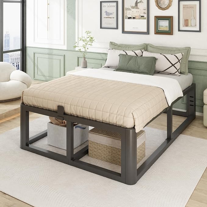 Bilily Metal Heavy Duty 18 inch California King Bed Frame with Rounded Corner and Headboard Hole Mattress Retainers 3500 LBS No Box Spring Needed Platform Noise Free Easy Assembly
