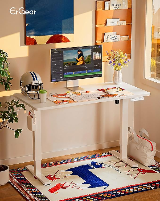 ErGear Height Adjustable Electric Standing Desk, 40 x 24 Inches Sit Stand up Desk, Memory Computer Home Office Desk, White