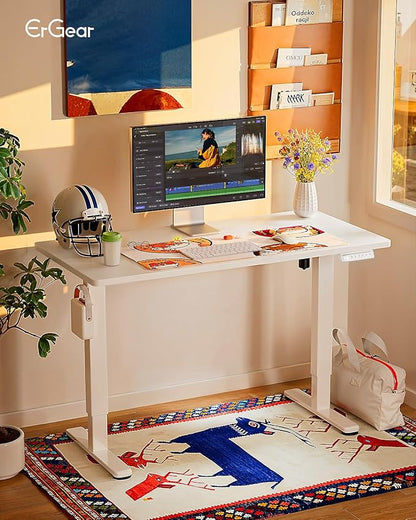 ErGear Height Adjustable Electric Standing Desk, 44 x 24 Inches Sit Stand up Desk, Memory Computer Home Office Desk, White