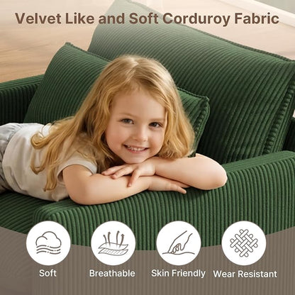Gizoon Cloud Accent Chair with Washable Cover, Corduroy Single Sofa Chair with Comfy Deep Seat, Modern Armchair with Pillow for Living Room Bedroom, Green