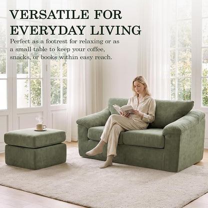 L Shaped Boneless Couch, Modern Loveseat Sofa with Ottoman, Floor Cloud Couch Sets with Extra Comfy Soft Deep Seats for Living Room, Apartment, No Assemby, Green