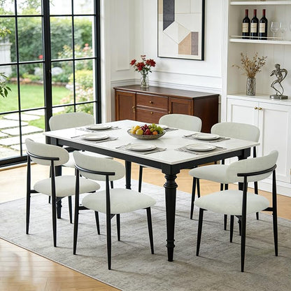 FREKEN Modern Upholstered Dining Chairs Set of 6, Mid-Century Metal Frame Linen Fabric Side Chair for Kitchen Dining Room, 350lbs Capacity, Beige