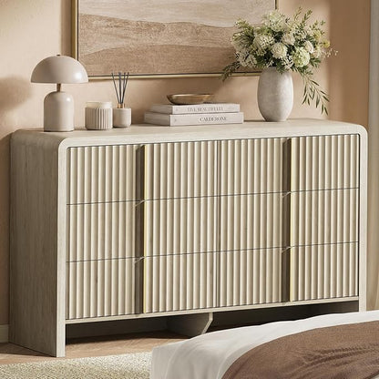 ModernMate Fluted 6 Drawer Dresser for Bedroom, 53.2" Wide Chest of Drawers, Modern Storage Cabinet with Anti-Tip Design, Wood Clothes Organizer with Metal Handles, White Alder