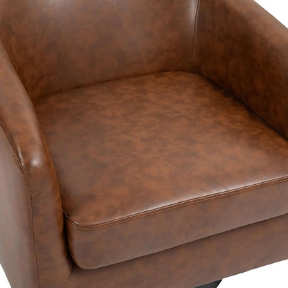 360° Swivel Barrel Accent Chair Armchair, Faux Leather Modern Round Club Arm Chair Upholstered Single Sofa Seating Corner Nook Side Reading Seat for Living Room, Office, Bedroom - Coffee Brown