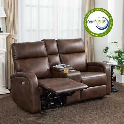 MCombo Zero Wall Recliner Loveseat, 2-Seat Power Wall Hugger Sofa with USB & Type-C Dual Ports, for Small Space Living Room RV, Faux Leather PR646 (Dark Brown, Loveseat with Console)