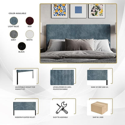 Twin Corduroy Velvet Upholstered Adjustable Headboard, Grey