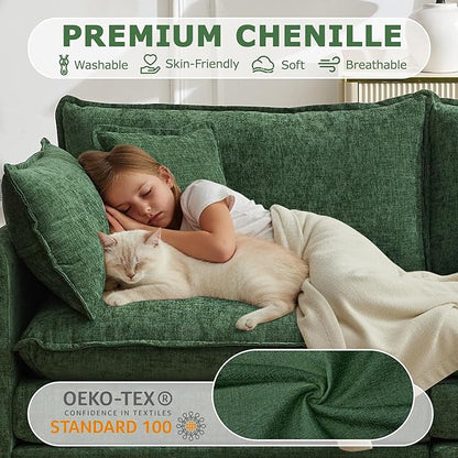 113” Modular Sectional Sofa, L Shaped Cloud Couches for Living Room, Green | Comfy Chenille, Deep Seat, Bedroom, Apartment, Throw Pillow, Removable Washable Cover, Movable Ottoman, Easy Assembly, Modern