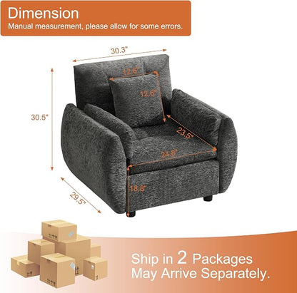 30" Single Modular Cloud Sofa Accent Chair, Deep Seat Tufted Chenille Armchair, Sectional Sofa for Living Room, Dark Grey