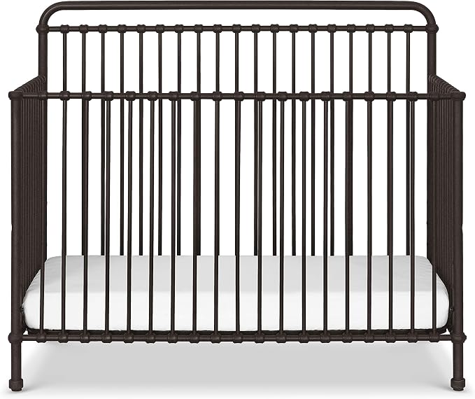 Namesake Winston 4-in-1 Convertible Crib w/ Wheels, Vintage Iron | GREENGUARD Gold Certified - Portable, Metal Baby Crib w/ Removable Wheels - Converts to Toddler Bed, Daybed & Full-Size Bed