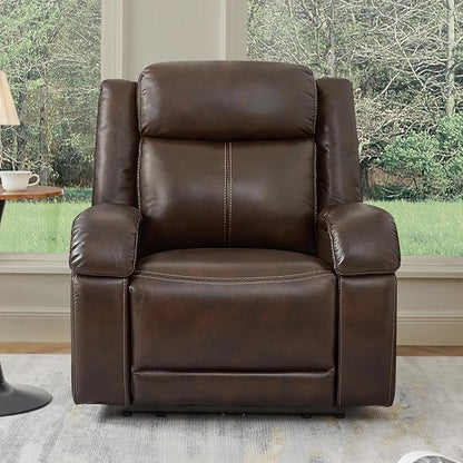 Watson & Whitely Oversized Genuine Leather Power Recliner Chairs for Big and Tall, Wall Hugger Recliner with Power Headrest & Charging Ports, Extra Large Reclining Chair for Living Room, Dark Brown
