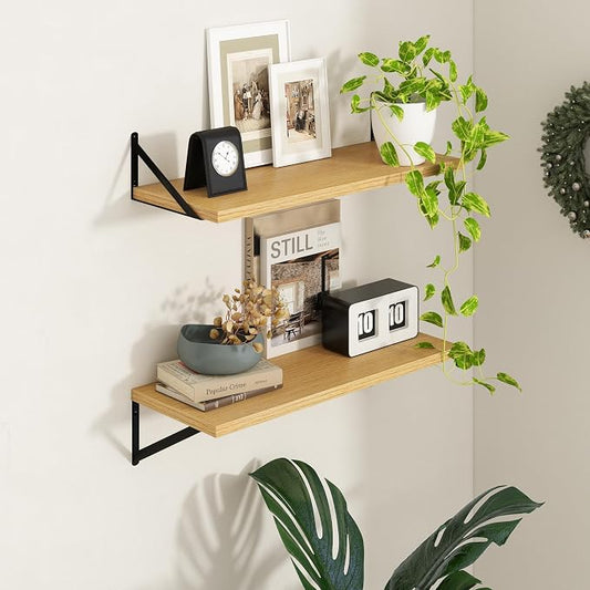 Axeman Deep Floating Shelves - 30 Inch Floating Shelves Set of 2-12 Inch Deep Oak Wall Shelves for Living Room Bathroom Kitchen