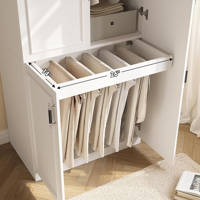 MEISSALIVVE Armoire Wardrobe Closet with 4 Door, 74.8" Large Wardrobe Cabinet with Hanging Rod, Freestanding Modern Bedroom Armoire Storage Cabinet, White