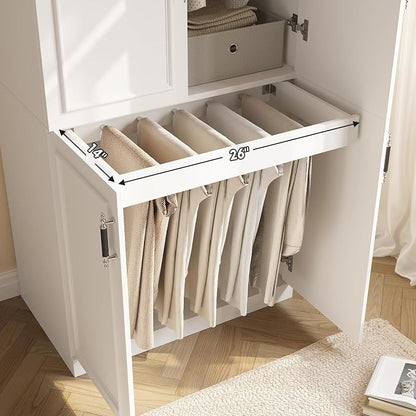 MEISSALIVVE Armoire Wardrobe Closet with 4 Door, 74.8" Large Wardrobe Cabinet with Hanging Rod, Freestanding Modern Bedroom Armoire Storage Cabinet, White