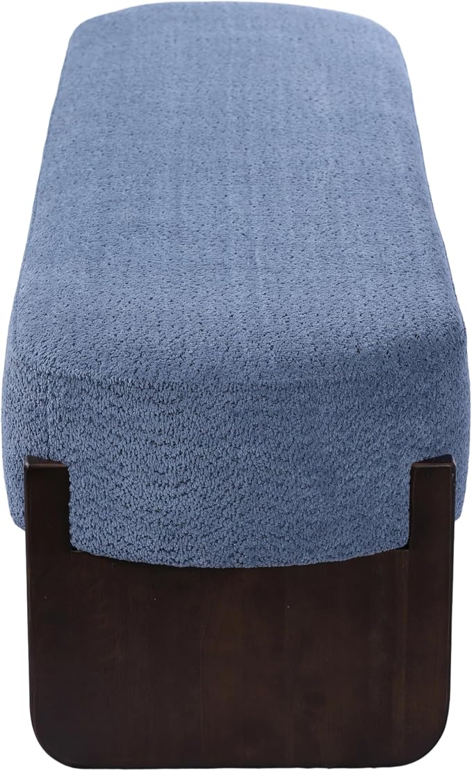 Virubi Elegant Upholstered Loop Yarn Ottoman, Blue End of Bed Entryway Benches, Corner Dining Bench Shoe Stool for Indoor Bedroom Living Dining Room (Blue)