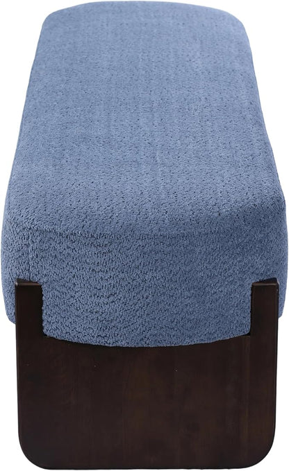 Virubi Elegant Upholstered Loop Yarn Ottoman, Blue End of Bed Entryway Benches, Corner Dining Bench Shoe Stool for Indoor Bedroom Living Dining Room (Blue)