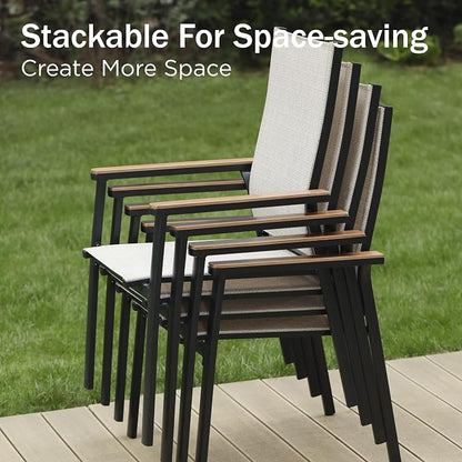 PHI VILLA 9PCS Outdoor Table and Chairs Set, Outdoor Furniture, Stackable Aluminum Dining Chairs and Extended Metal Table, Breathable and Quick-Dry Fabric, Waterproof, Ideal for Garden, Patio, Beige