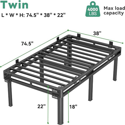Superay Twin Bed Frame, 22 inch Metal Bed Frame & Box Spring 2 in 1 Platform with Rounded Legs, Double Layer Bed Frame with Matress Gasket & headboard Adapter, Support Up to 4000lbs