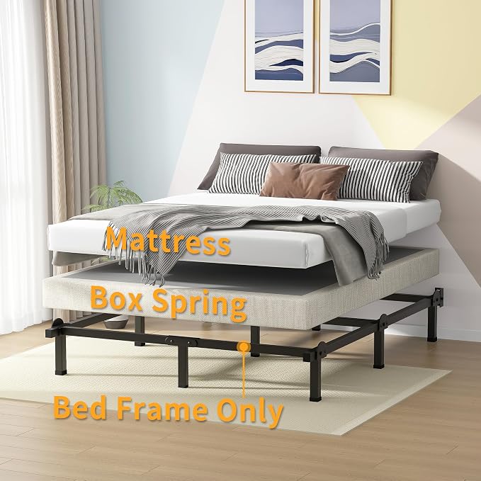 Superay Metal Bed Frame, 9-Leg Bed Base, 8 inches Support for Box Spring, Full, Easy Assembly, Black