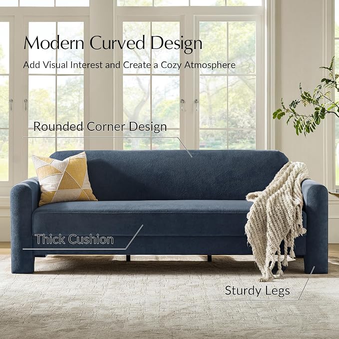 HULALA HOME 84" Modern Curved Sofa, 3 Seater Sofa for Living Room, Slate-Blue