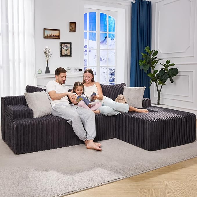 Hobestluk Boneless Couch Modular Sectional Sofa for Living Room Furniture | 98" Right Facing Chaise Darkgrey,Memory Foam,Removable Cover,Non-slip Bottom,No Assemble Required,Furniture for Apartment