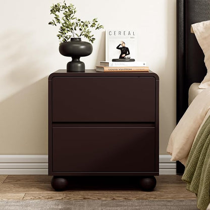 Furniway Brown Nightstand Set of 2, Modern 2 Drawer Bedside Table with Curved Profile Design and Handle-Free Drawers, Modern End Table with Storage for Bedroom