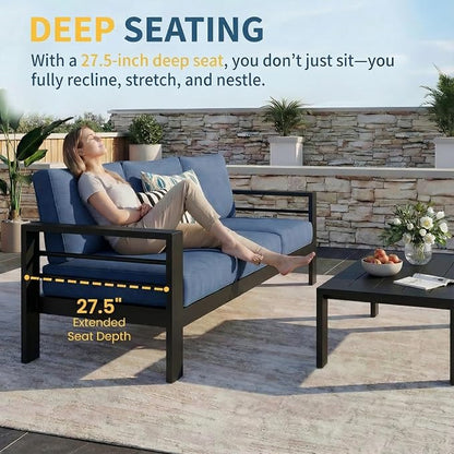 Solaste Aluminum Patio Furniture Set for All Weather, Oversized Metal Outdoor Furniture Set with 27.5" Deep Seating and 3.2" WIde Armrest, Outdoor Patio Conversation Sets with 10’’ Back Suport Cushion