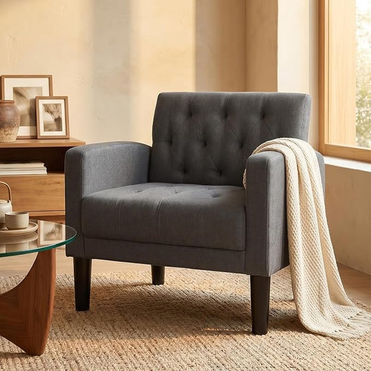 TYBOATLE Mid-Century Fabric Tufted Accent Living Room Armchairs, Comfy Modern Upholstered Bedroom Office Armchair, Reading Chair