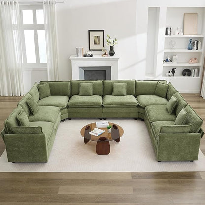 147'' Oversized U Shaped Cloud Sectional Sofa, Chenille Deep Seat Couches for Living Room, Comfy Upholstered Modular Sectional Sofa Couch, Green