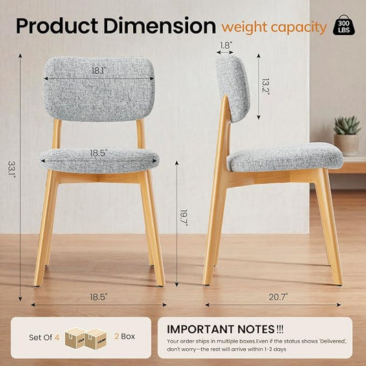COLAMY Dining Chairs Set of 4,Modern Upholstered Kitchen Room Chairs with Solid Natural Oak Wood Legs, 5-Min Easy Assembly Anti-Wobble, High-Weight Fabric Farmhouse Side Chair, 300lbs,Oak,LightGrey