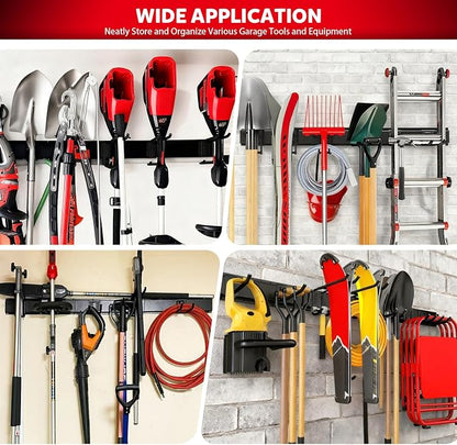64 Inches Garage Tool Organizer Wall Mount, Tool Storage Rack Wall Mount, Heavy Duty Garden Wall Organizer System for Yard, garage and Shed, Tool Holder for Hanging Rake Snowboard Broom Mop