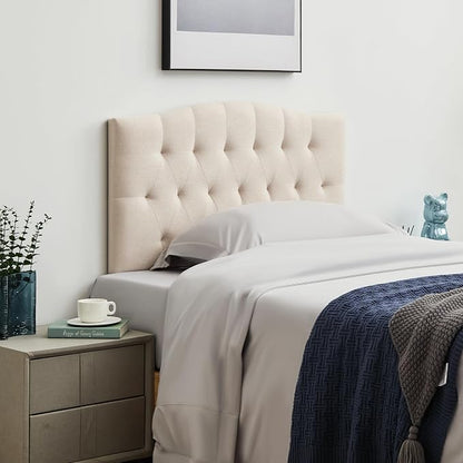 Tufted Upholstered Twin Headboard Only, Adjustable Heige 38-50 in, Beige | Twin Size Headboard for Dorm Bed, Durable Linen Fabric Headboards, Twin XL Headboard with Modern Diamon Design Wood