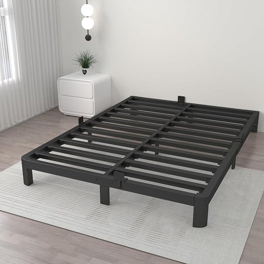 ITIMIDI 6 Inch Black Queen Bed Frame with Metal Gaskets, No Box Spring Needed, Heavy Duty Steel Slat Support, DIY Headboard, Anti-Slip Mattress Stopper, Round Corner Leg, Easy Assembly