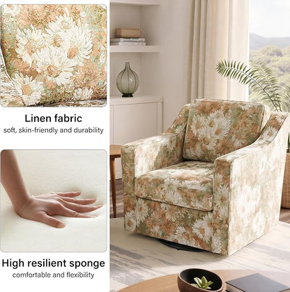 Swivel Accent Chair, Modern Round Barrel Arm Chair for Living Room, Bedroom, Comfy Club Reading Chairs for Adults (Sand Blooms, Set of 2)