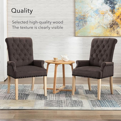 adochr Upholstered Fabric Accent Dining Chair, Elegant Tufted Club Dining Room Kitchen Room Arm Dining Chair, Brown