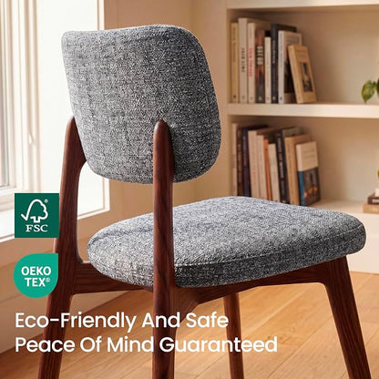 COLAMY Dining Chairs Set of 4, Modern Upholstered Kitchen Room Chairs with Solid Red Oak Wood Legs, 5-Min Easy Assembly Anti-Wobble, High-Weight Fabric Farmhouse Side Chair, 300lbsWalnut,Darkgrey
