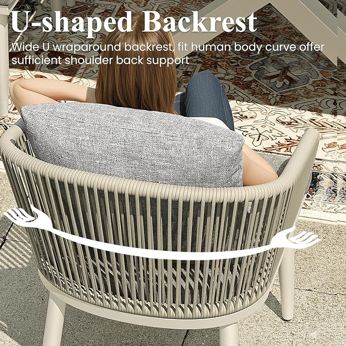 LayinSun 5 Pieces Outdoor Patio Dining Set, Aluminium Rectangular Dining Table and Wicker Rattan Chairs Set for Outside Backyard, Poolside