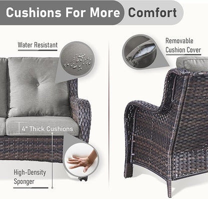 Outdoor Couch All Weather PE Wicker Patio Sofa Outdoor Sofa Deep Seating for Porch Deck Backyard-Brown/Grey