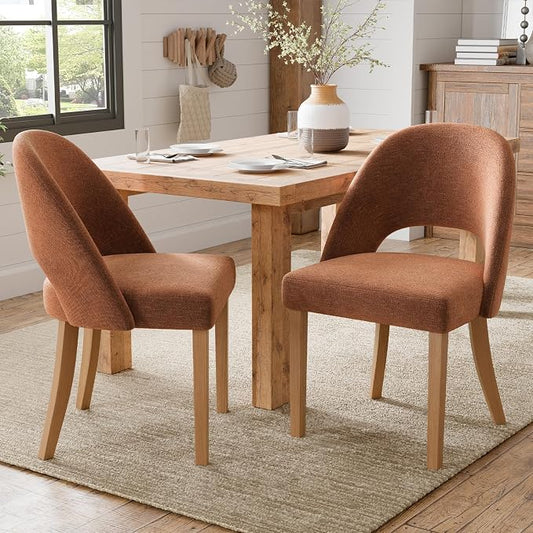 Wooden Dining Chairs Set of 2, Upholstered Modern Chenille Dining Room Chair Kitchen Chairs, Comfy Farmhouse Dinner Chair for Kitchen Dining Room, Orange
