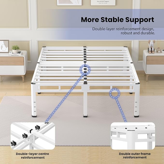 NKZ 24 Inch King Size Bed Frame, Metal Bed Frame & Box Spring 2 in 1 Platform with Round Corner Legs, 4000Lbs Heavy Duty Metal Frame, Mattress Slide Stopper, Headboard Hole, Noise-Free, Easy Assembly