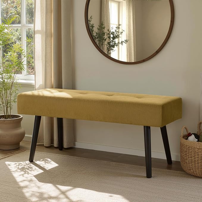 Comfy to go Entryway Bench - Bench for Bedroom, Modern Ottoman End of Bed, Corduroy Padded Benches for Living Room, Foyer, Mudroom, Hallway - 39" L x 14" W x 17" H
