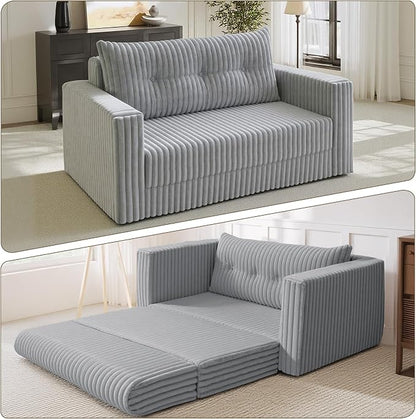 HABUTWAY 41.3" Loveseat Boneless Couch, 4-in-1 Convertible Sofa Bed, Plush Fur Folding Futon Sofa Bed Couches with a Pillow for Living Room, High-Density Foam Support, No Assembly Required, Light Grey
