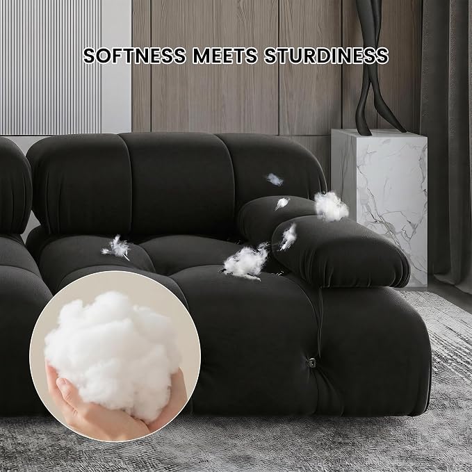 Convertible Modular Sectional Sofa, Modern Velvet Straight 3-Seater Couch for Living Room, Apartment (104 in/Black)