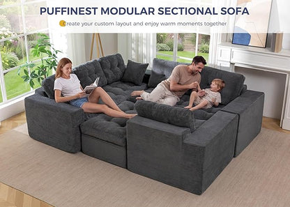 MAXYOYO Modular Sectional Sofa with Ottoman and Loveseat, Cloud Boneless Couch with Layered Cushion, Flexible Module Combination Sofa for Living Room, No Assembly Required,Dark Grey