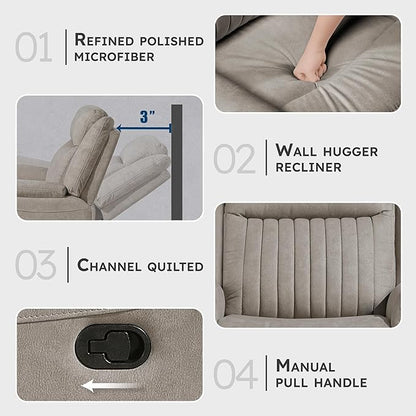 Lexicon Manual Recliner Chair, Polished Microfiber Reclining Sofa Chair, Home Theater Seating, Wall Hugger Manual Recliner for Living Room/Office/Apartment, Dove